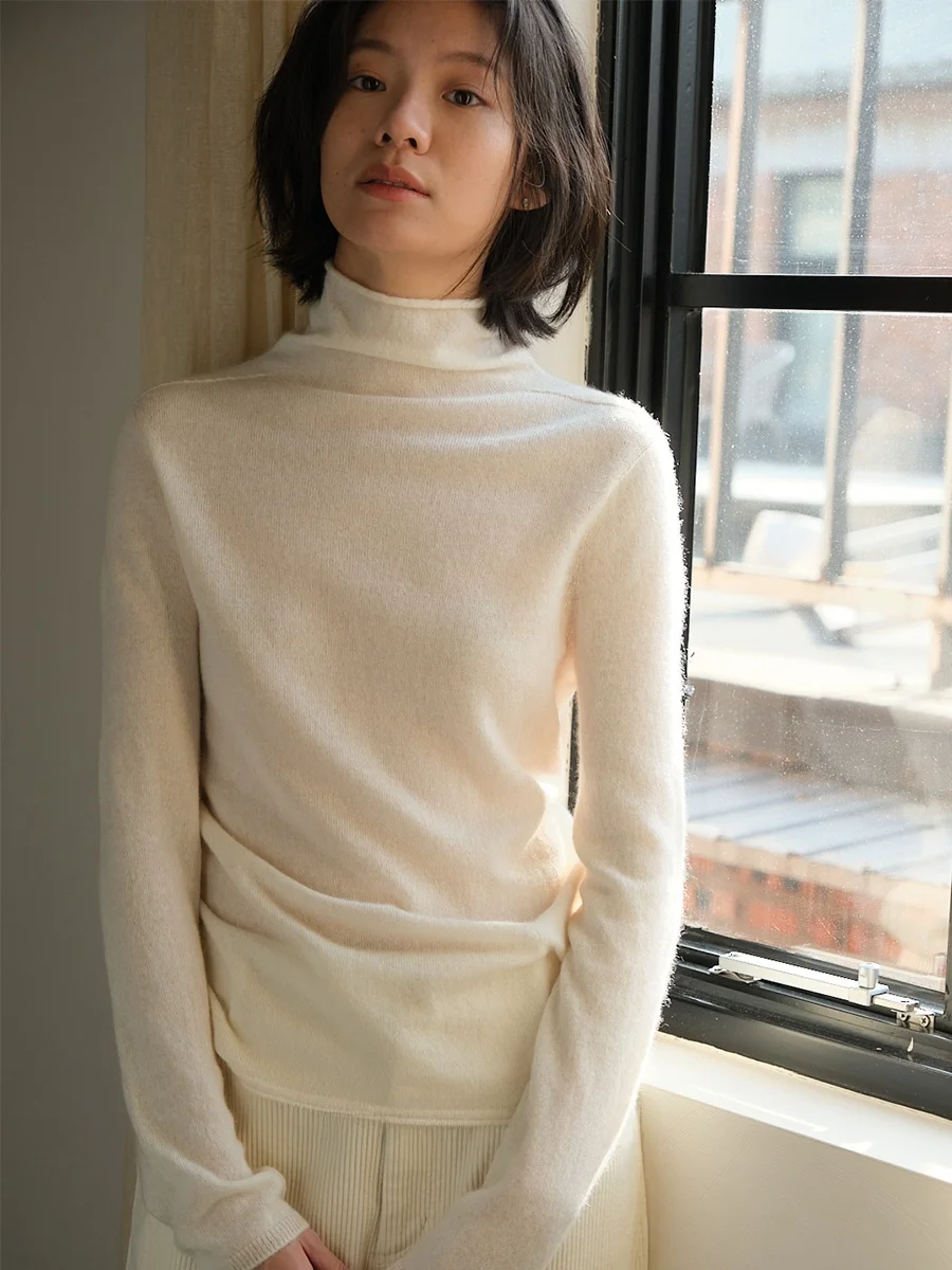 

Ультрамягкий вязаный свитер из шерсти и шелка с высоким воротником, эффект второй кожи, Whitecube Topline Yarn