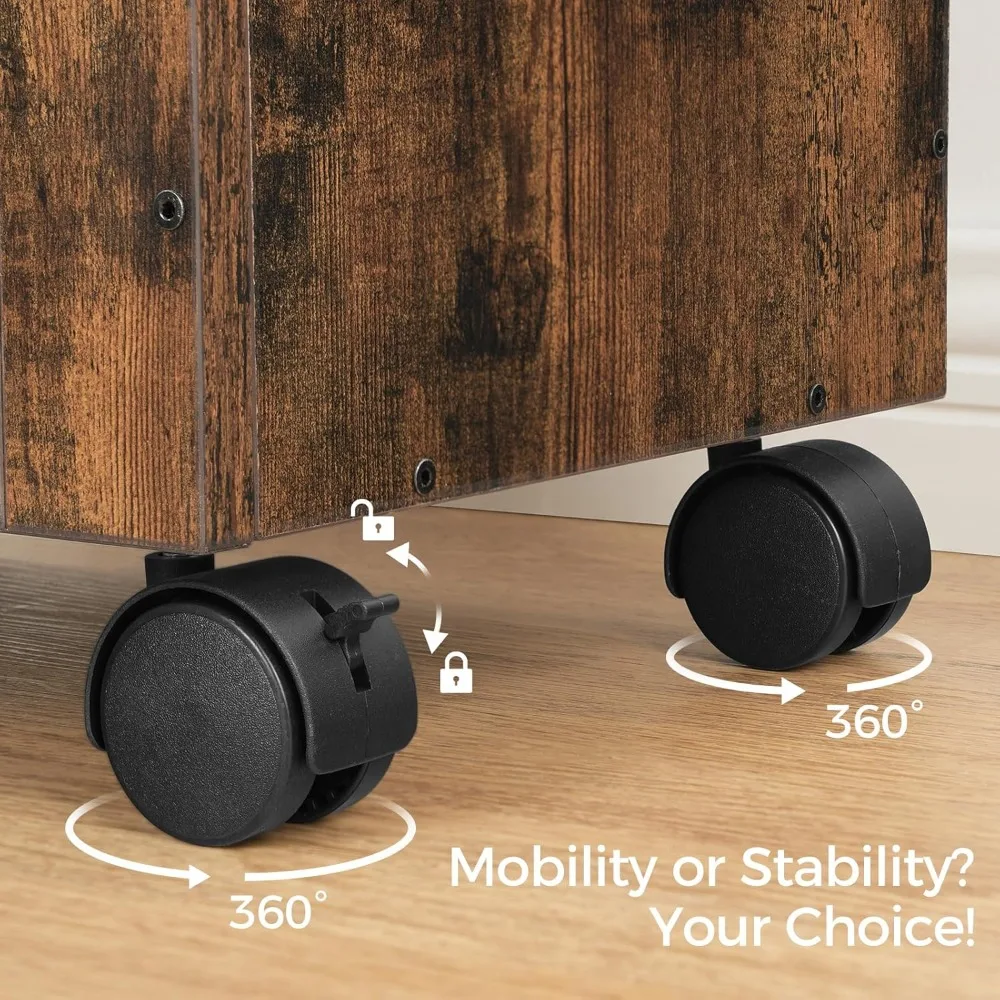 خزانة ملفات دوارة تحت المكتب مع درج واحد، منظم تعليق لمستندات A4/الحروف، بني ريفي #6