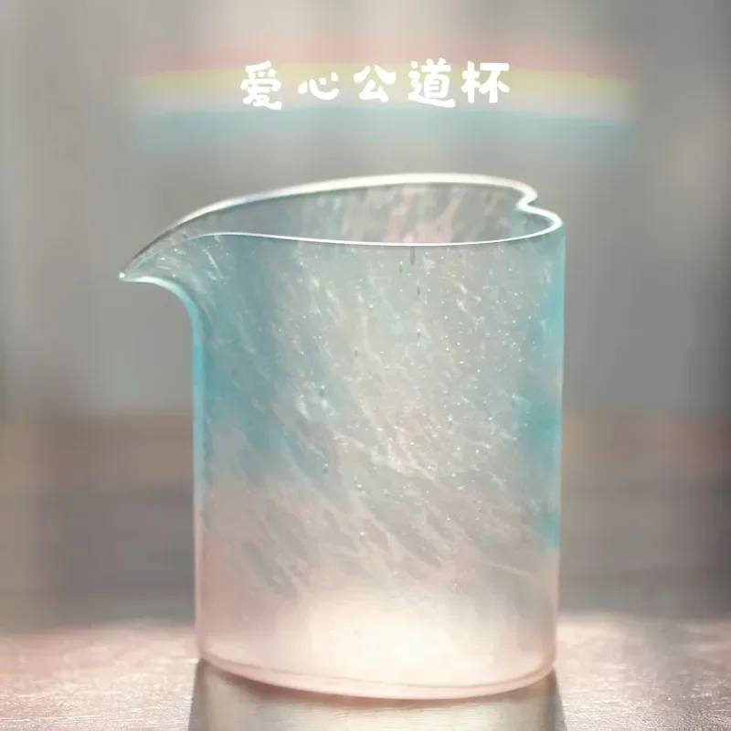 Handmade Ancient Style Glazed Glass Fair Cup Ocean Blue Tea Ware High Aesthetic Teapot Accessory For Traditional Tea Ceremony