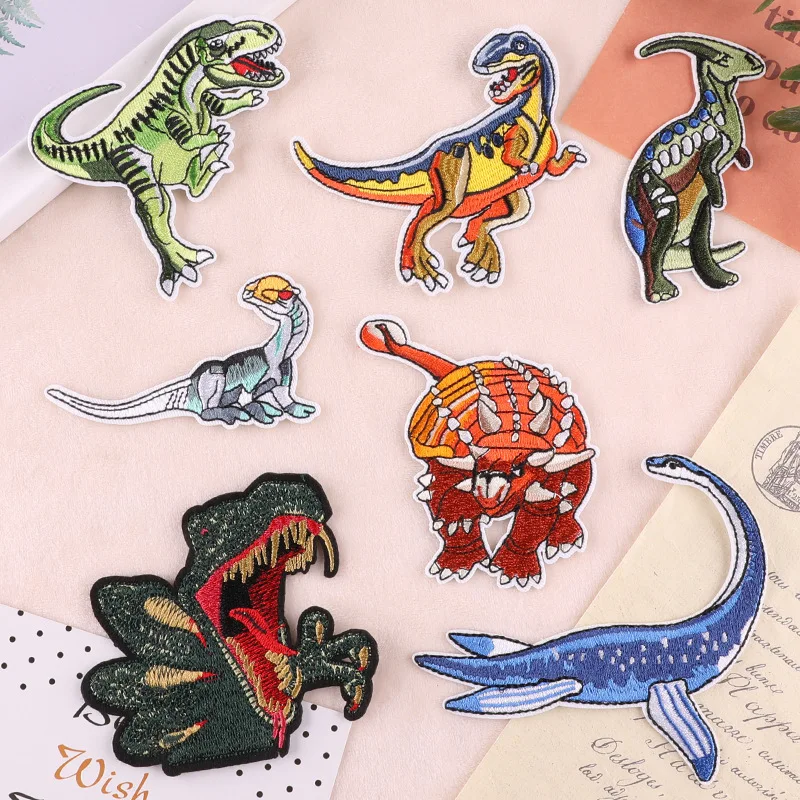 Iron On Patches For Clothes Embroidered Fusible Thermoadhesive Boys Baby Sew Thermocollant Stitch Designer Embroidery Dinosaur