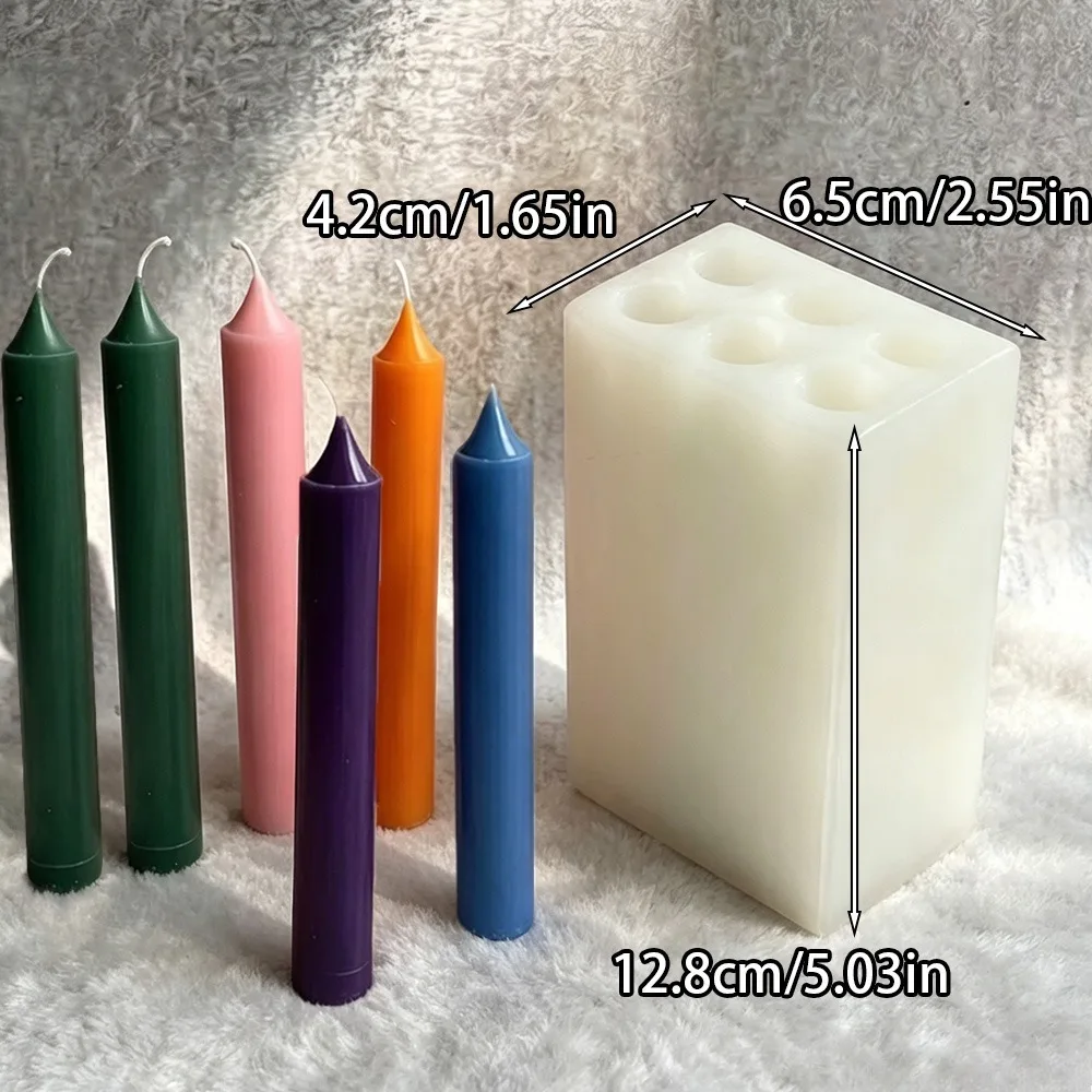 6 Cavity Taper Candle Silicone Mold Long Column for Resin DIY Candlelight Dinner Wedding Decor Birthday Gift