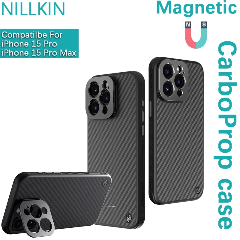 

Чехол Nillkin для iPhone 15 Pro Case/15 Pro Max CarboProp с магнитной рамкой из ТПУ, чехол для объектива, кронштейн, защитный чехол