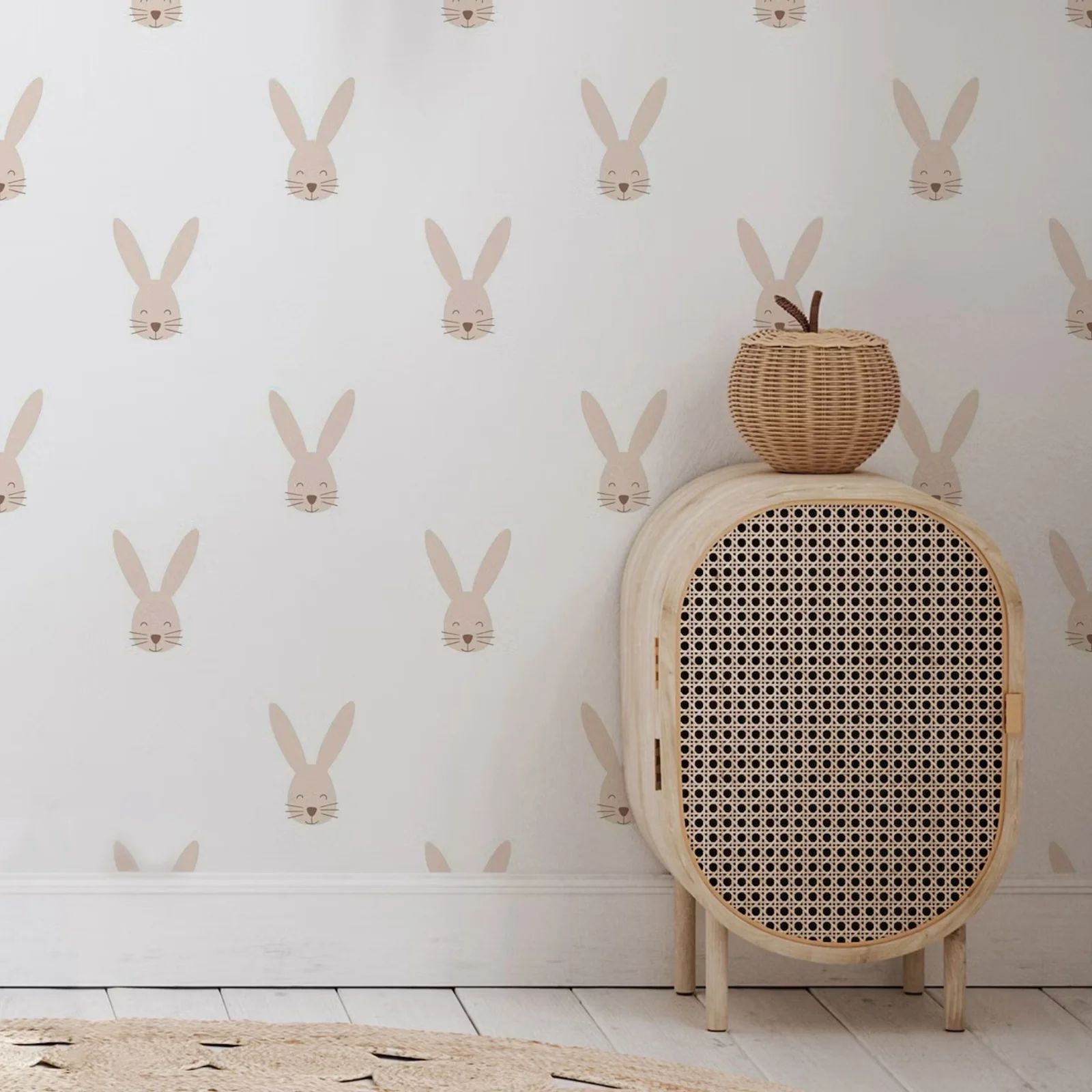 Happy Bunny Beige Wallpaper Peel & Stick,Cartoon Rabbit Self Adhesive Wall Wallpaper For Kids Room Decoration 50cm*300cm
