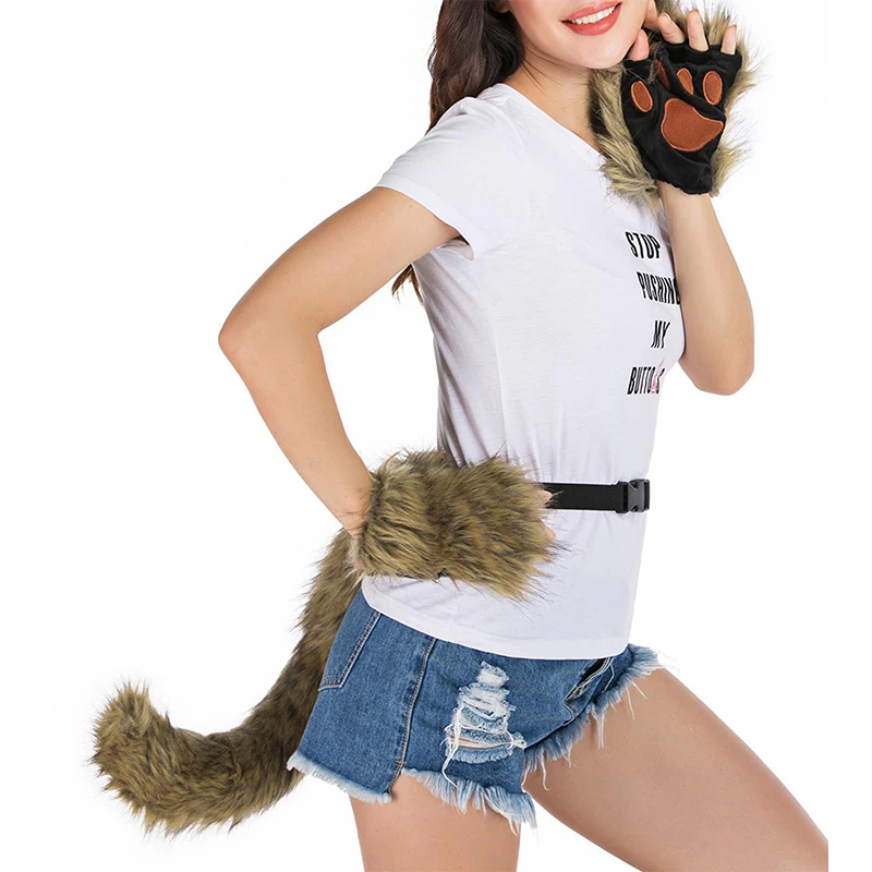 Chaveiro De Cauda De Raposa De Pele Fofa, Vestir O Carnaval De Halloween, Conjunto De Máscara Animal, Patas De Gato, Luvas, Acessórios De Traje De Cosplay