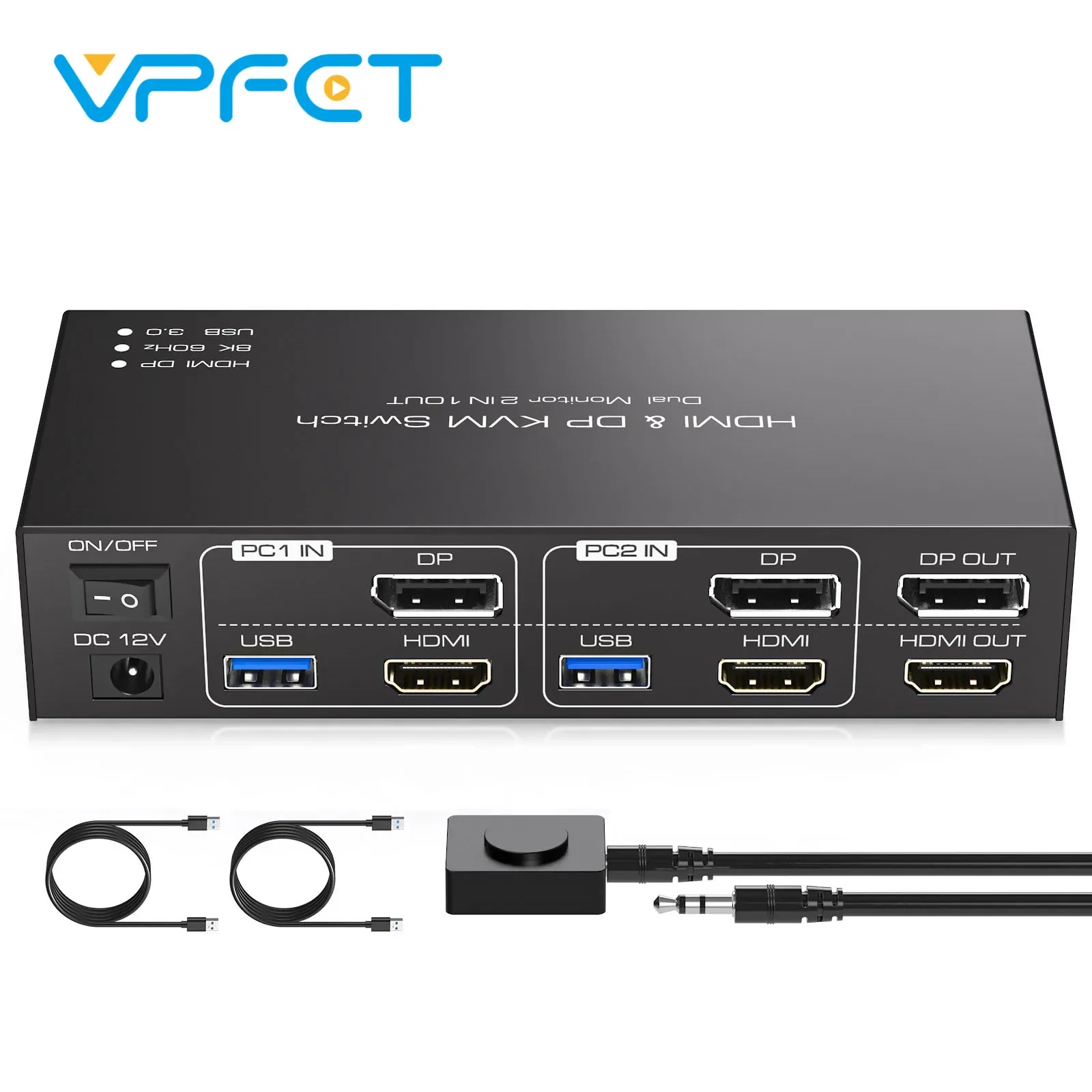 

8K@60Hz KVM Switch HDMI Displayport Dual Monitor Dual Computers Share Mouse keyboard USB 3.0 Device with Windows Mac Linux VPFET