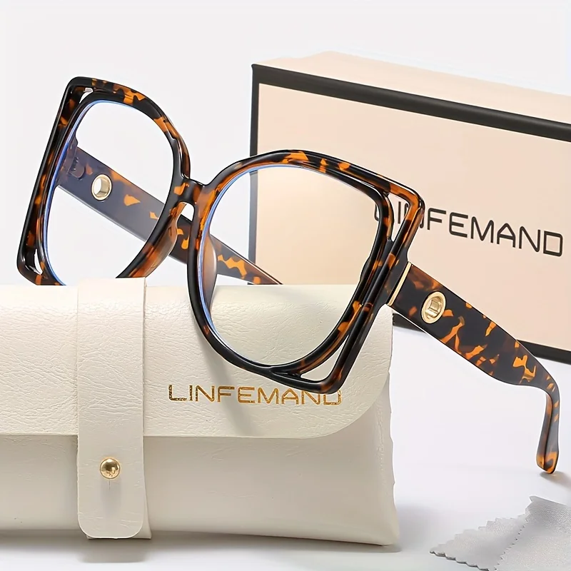 نظارات LINFEMAND العصرية ذات العدسات الشفافة المربعة الكبيرة للنساء، نظارات قراءة للمكتب، هدايا العيد #2