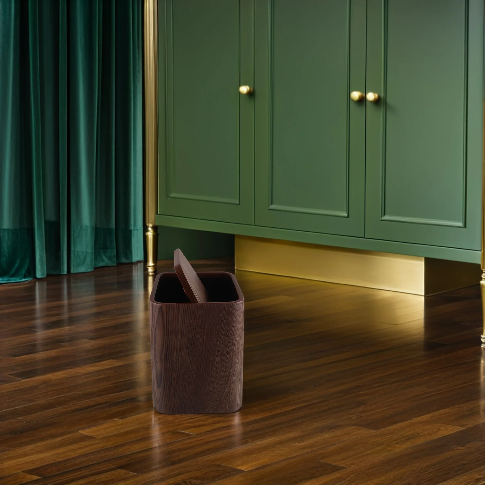 

8.5L Imitation Wood Grain Garbage Can - Aesthetic Swing Lid Trash Bin - Retro Vintage Waste Basket for Living Room Bedroom