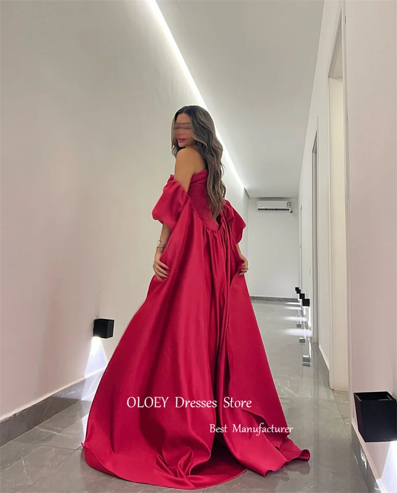 OLOEY Fuschia Pink A Line Evening Dresses With Jacket Saudi Arabic Women Taffeta Prom Gowns Fomral Party Dress Long Occasion