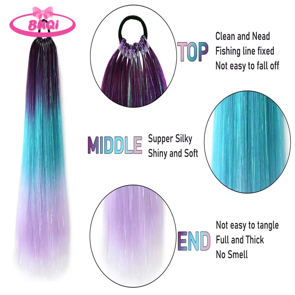 Colorful Ombre Ponytail Extension Straight Braiding Hair With Elastic Tie Colored Braiding Hair Cheerleading Hairstyle Ponytail