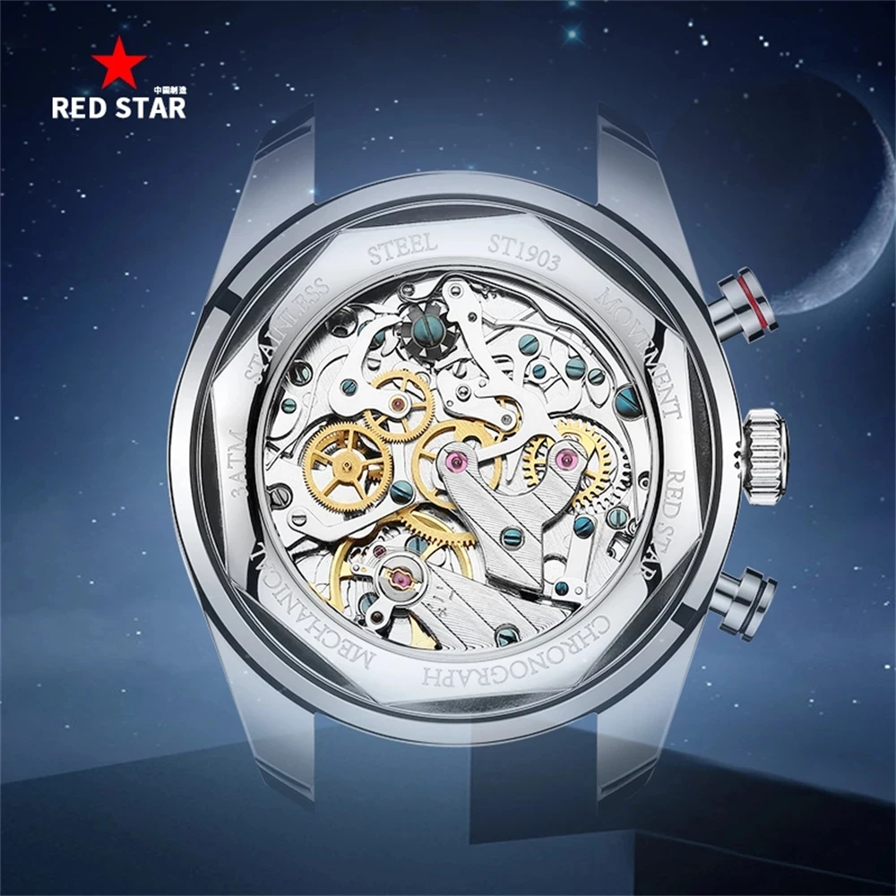 Real Three-Eye 1963 ST1903 Movement Men Pilot Chrono Mechanical Watch 3D Face Dial Super Luminous Waterproof Wristwatch Sapphire