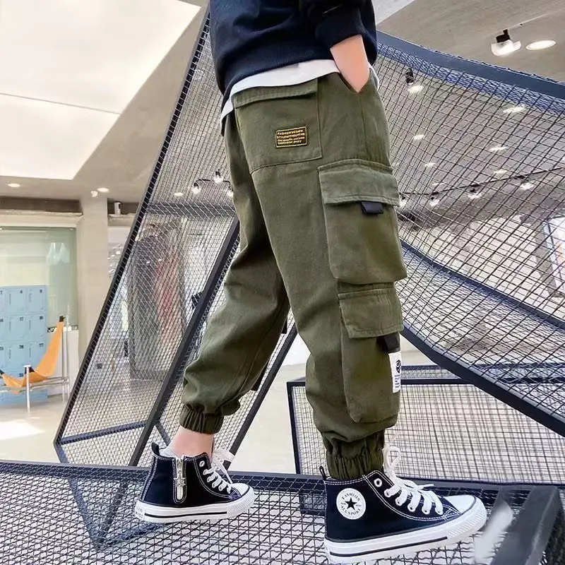 Boy Multiple Pockets Cargo Pants Children Casual Sweatpants Three-dimensional High Visibility Sports Pants Children\'s Clothing