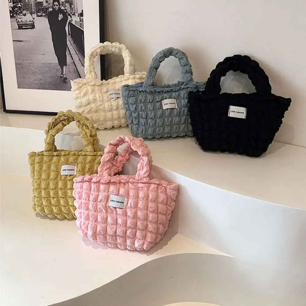 

Pleated Bubble Handbag Women's Plaid Small Handbags with Zipper Armpit Bag Solid Color Tote Travel Storage Shoulder Bags