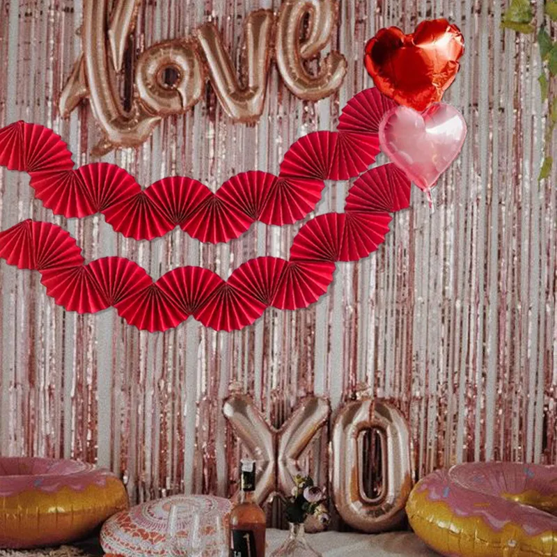 Colorful Paper Fan Garland Hanging Banner Decoration Birthday Wedding Valentine's Day Holiday Celebration Decorative Prop Supply