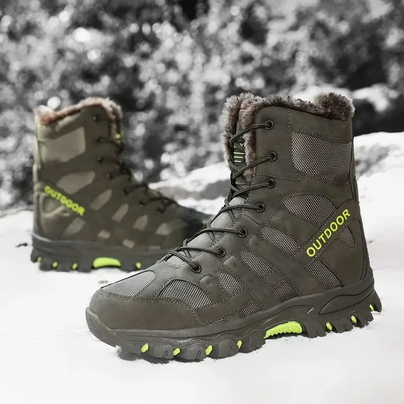 Winter Tactical Combat Men Boots Outdoor Men Walking Hiking Shoes Breathable Non-slip Men Ankle Boots Plush Keep Warm Snow Boots
