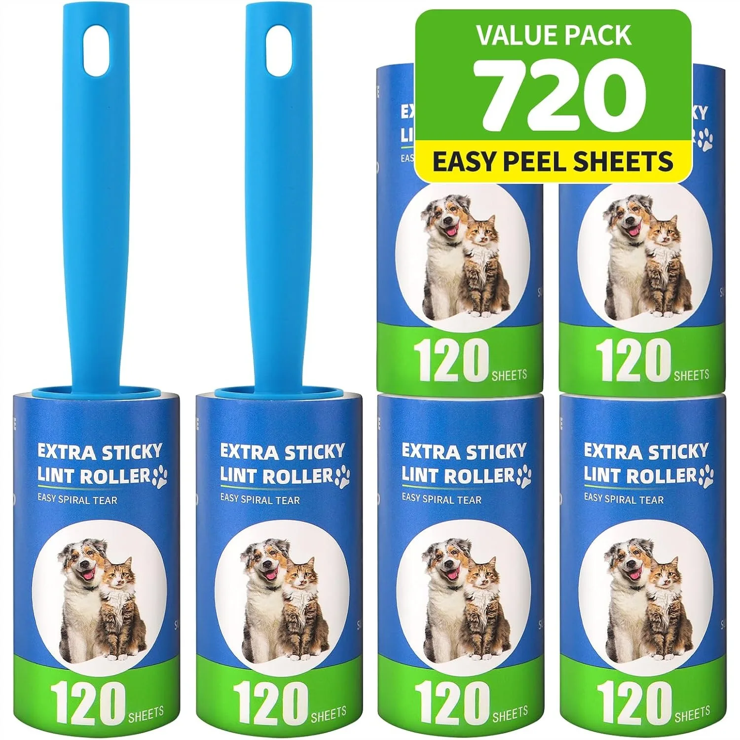 

Lint Roller Refills 6 Pack 720 Sheets Extra Sticky for Pet Hair Clothes Furniture Cars