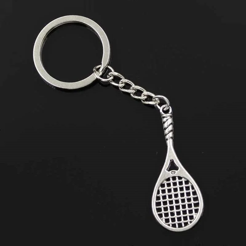 New Fashion Men 30mm Car Keychain DIY Metal Holder Chain Vintage Badminton Tennis Racket 48x19mm Silver Color Pendant Gift