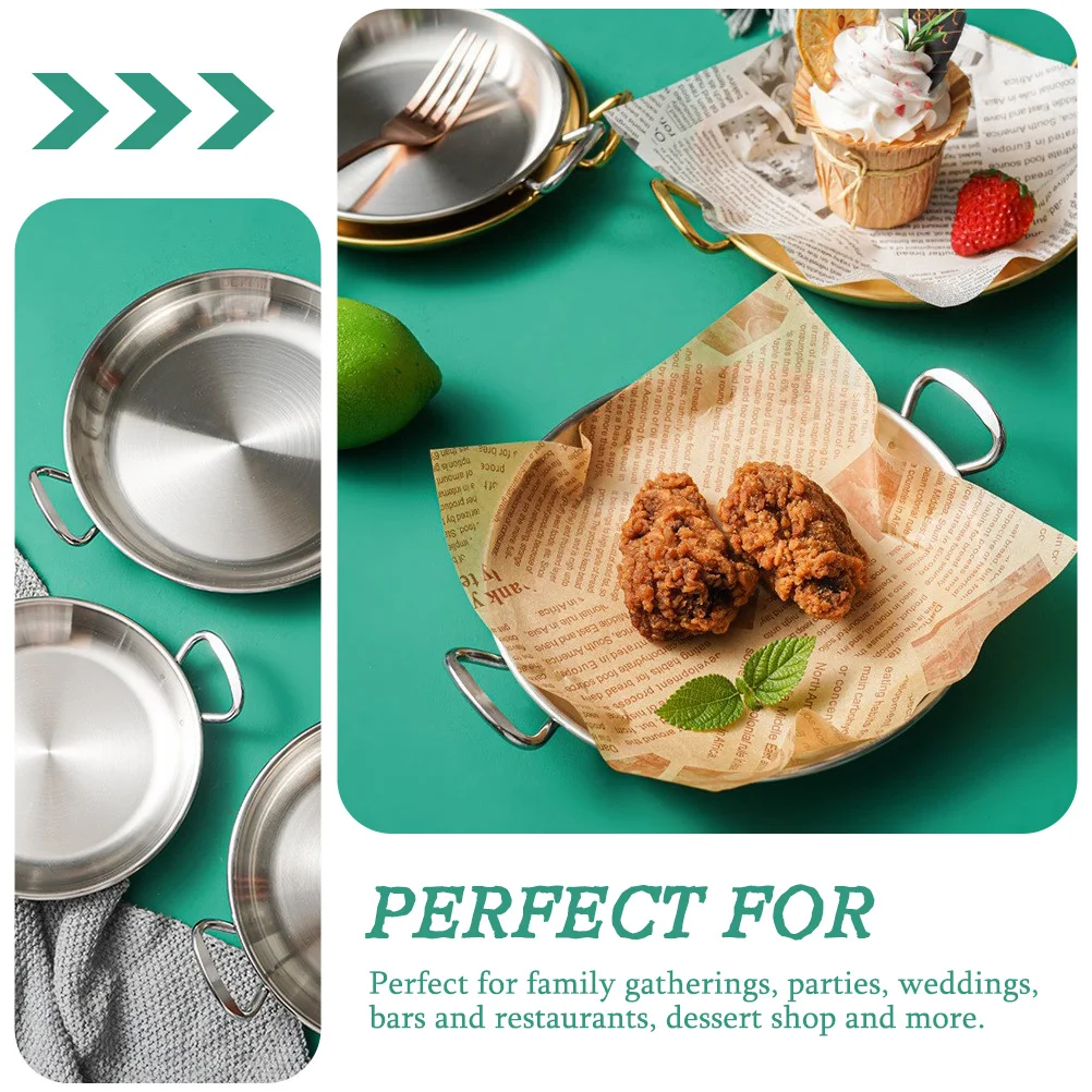 

Stainless Steel Pot Double Handles Frying Pan Microwave Safe Kitchen Multipurpose Plate Utensil Food Tray Snack Plates