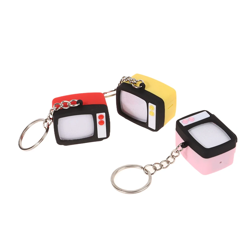 Mini Vintage TV Set Keychain Simulation LED Sound TV Model Keyring Creative Television Key Holder Bag Pendant Car Key Ring