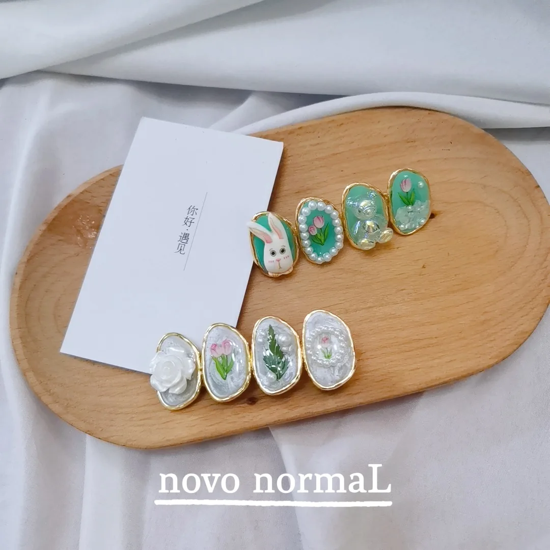 

3167, оптовая продажа, 1/5/10 шт., заколка для волос с росписью в виде тюльпана, кристаллическая смола, сушеные цветы, жемчужные заколки для волос, мультяшная девушка, фантазийный медведь, ретро-стиль