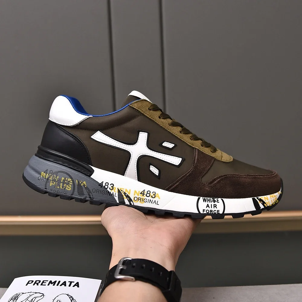 PREMIATA 남성용 경량 스웨이드 메쉬 통기성 캐주얼 스포츠 신발, 스트리트 트렌드 패션, 레트로 올매치 댐핑 러닝화, 럭셔리