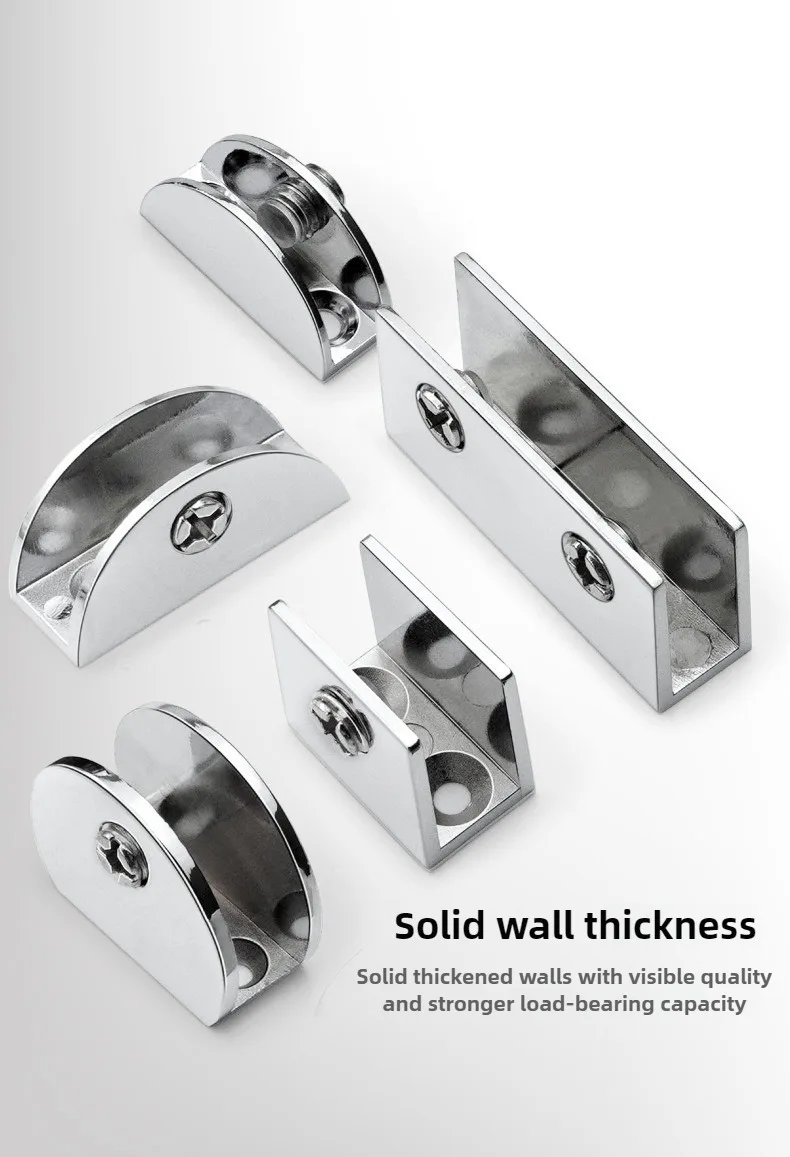 4 Stück Glasklemmenhalter Regalclip aus Zinklegierung, verchromte Halterung für 8mm, 10mm, 12mm dicke Spiegelhalterungen und Regale – Detail 3