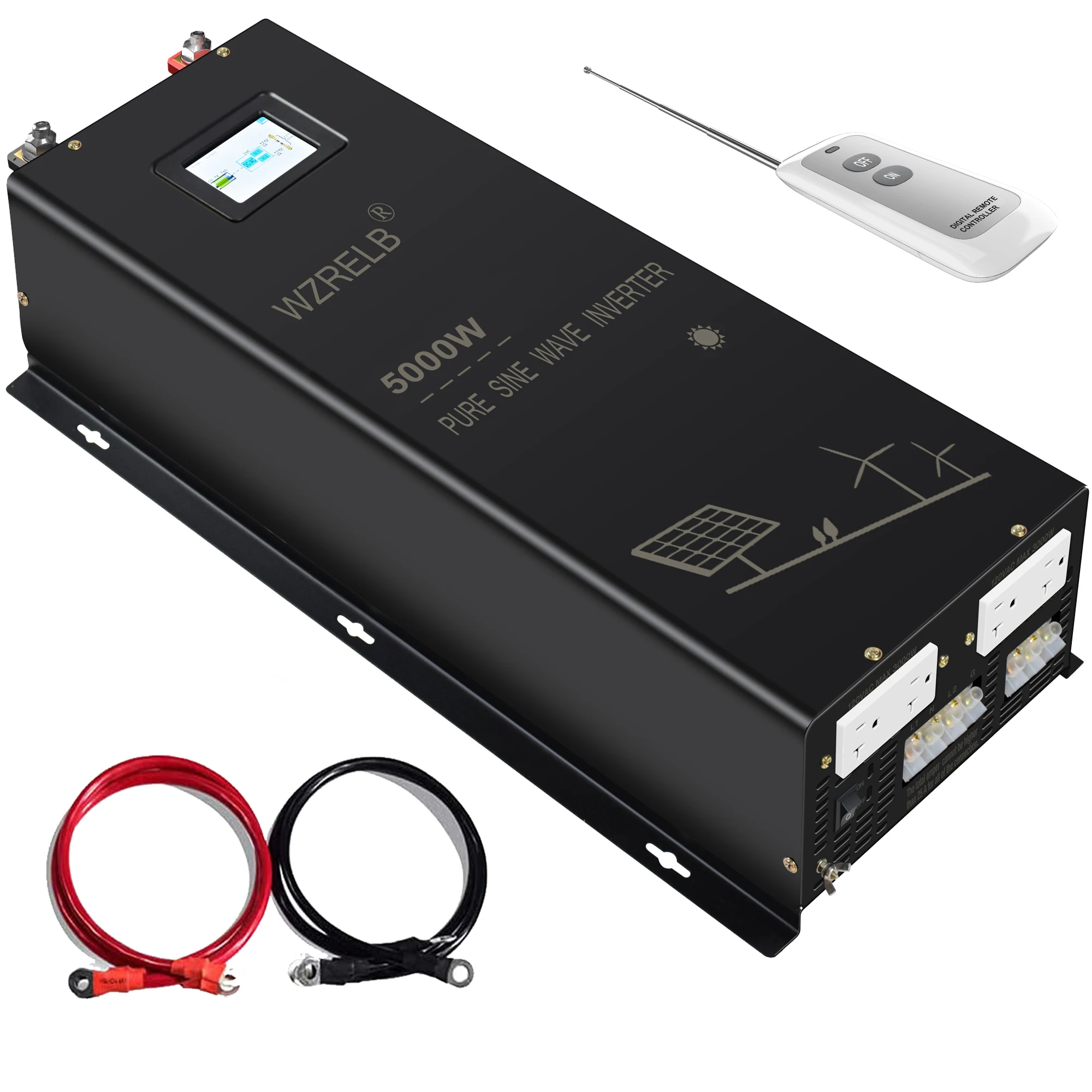 5KW Remote Control Split Phase Pure Sine Wave Solar Power Inverter 24V/36/48V DC to 110/220V,120/240V 20A 2 Oulets AC Convertert