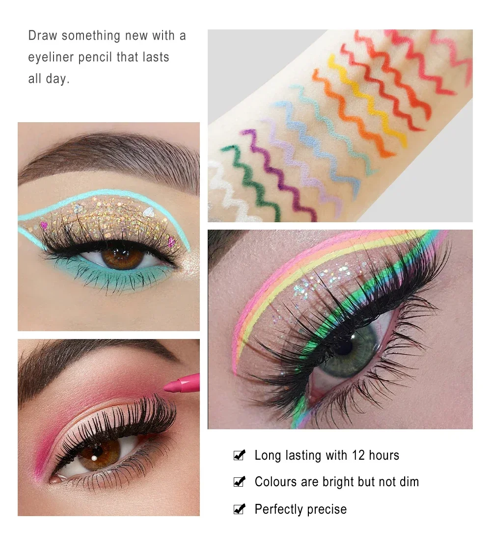 12 Colors Eyeliner Pen Waterproof & Matte High Pigment Gel Eyeliner Eyeshadow Stick Lasting Colorful Eye Liner Makeup For Women