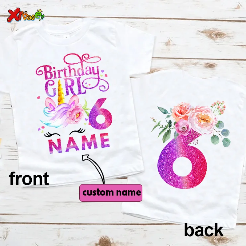 Unicorn Birthday Shirt for Girls Summer Custom Name Clothes Children Personalized Name Birthday Shirt for Teen Girls 10th Years