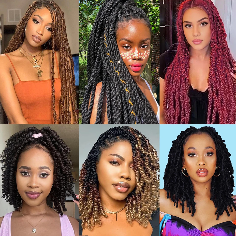 New Springy Afro Twist Hair 24 16 12 Inches Ombre Brown Afro Kinky