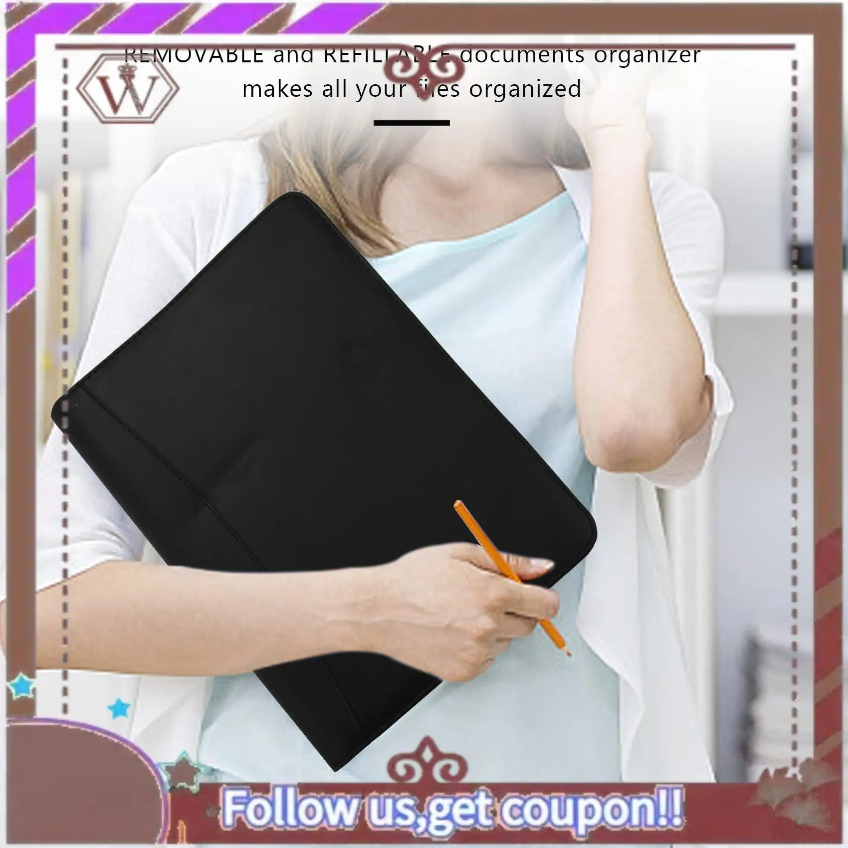 ABBG-A4 Leather 3 Ring Portfolio Binder Business Binder Padfolio With Notebook Pad For Interview & Business