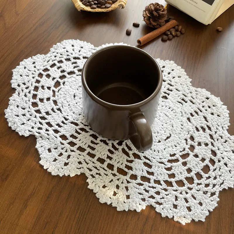 Nordic Handmade Crochet Placemat Cotton Thread Table Round Coaster Tea  Heat Insulation Mat