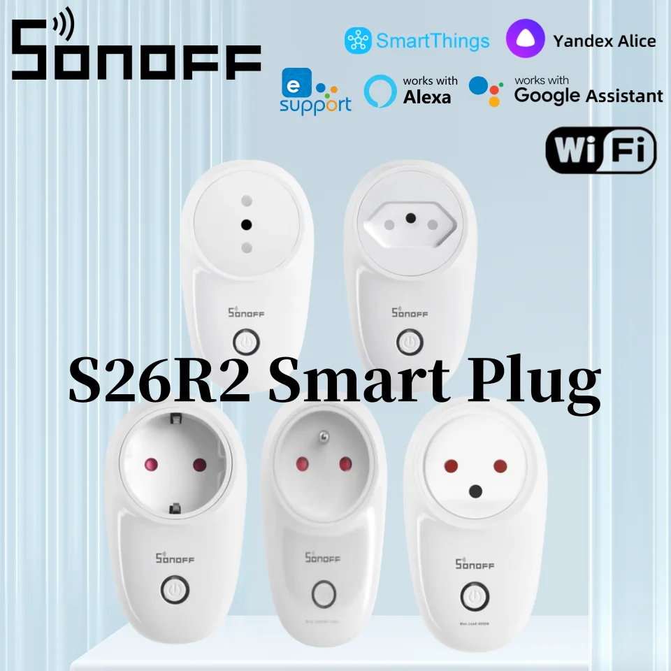 Sonoff S26 R2 WiFi Smart Plug Timing Socket eWeLink APP Remote Control Smart Home Automation Via Alexa Google SmartThings