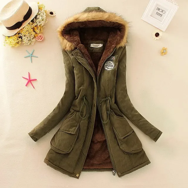 new 2025 New Korean Version Slim-fitting Waist Lace-up Medium and Long Hooded Cotton-padded Women's Tooling Jacket