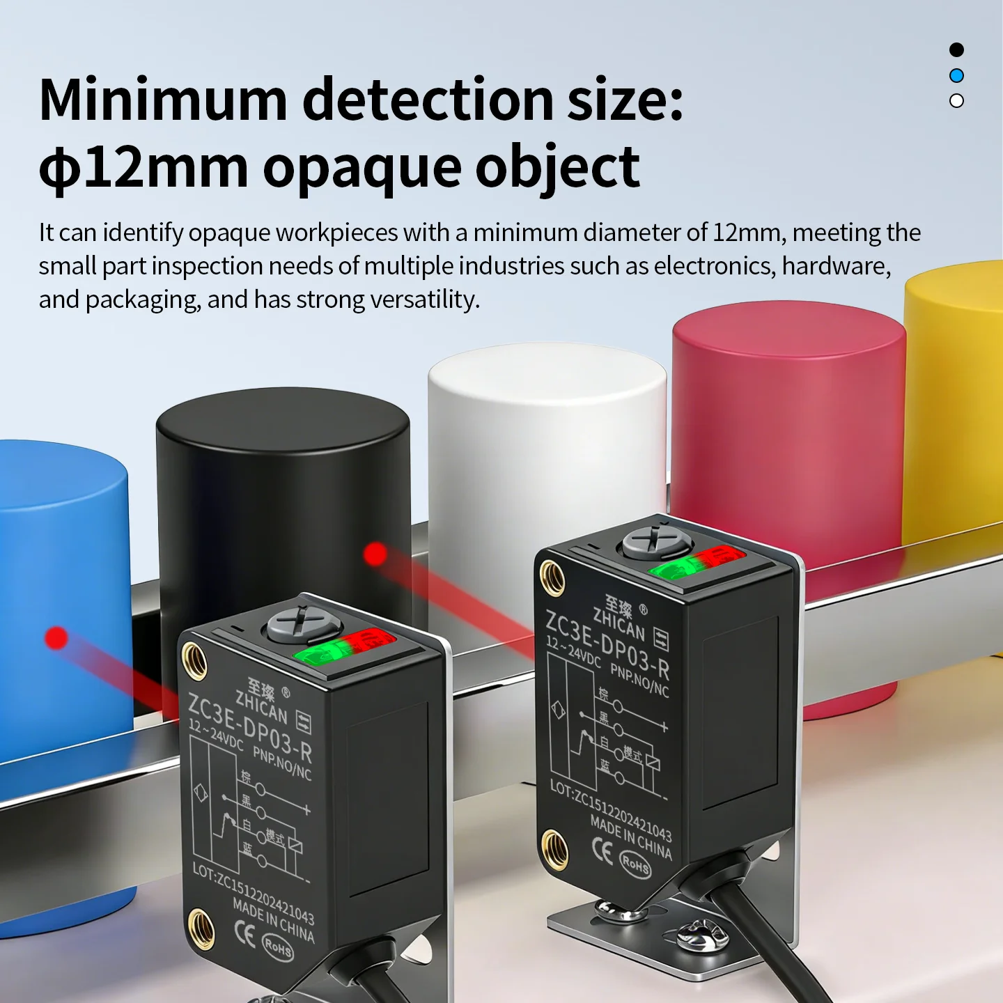 ZHICAN ZC3E Square Photoelectric Sensor Diffuse Reflective Through Beam Retro Reflective Red Light DC24V Industrial Automation
