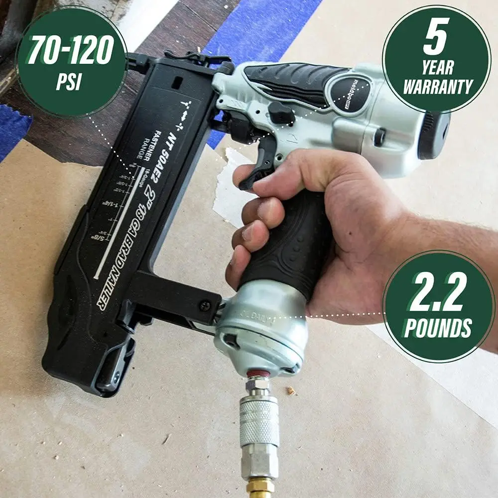 Bundle of Metabo HPT Brad Nailer Kit | NT50AE2 + Metabo HPT Cordless 18V MultiVolt™ Angled Finish Nailer Kit | 15 Gauge