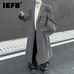 IEFB Stylish Autumn Men's Wollen Coats Chic Metal Button Patchwork Solid Color Single Breasted Male Trench New Fashion 9C7642