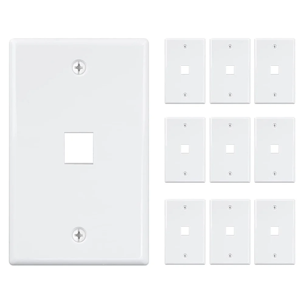 

10-Pack 1 Port Jack Wall Plate, Low Profile Ethernet Wall Plate Single Gang Wall Plates for