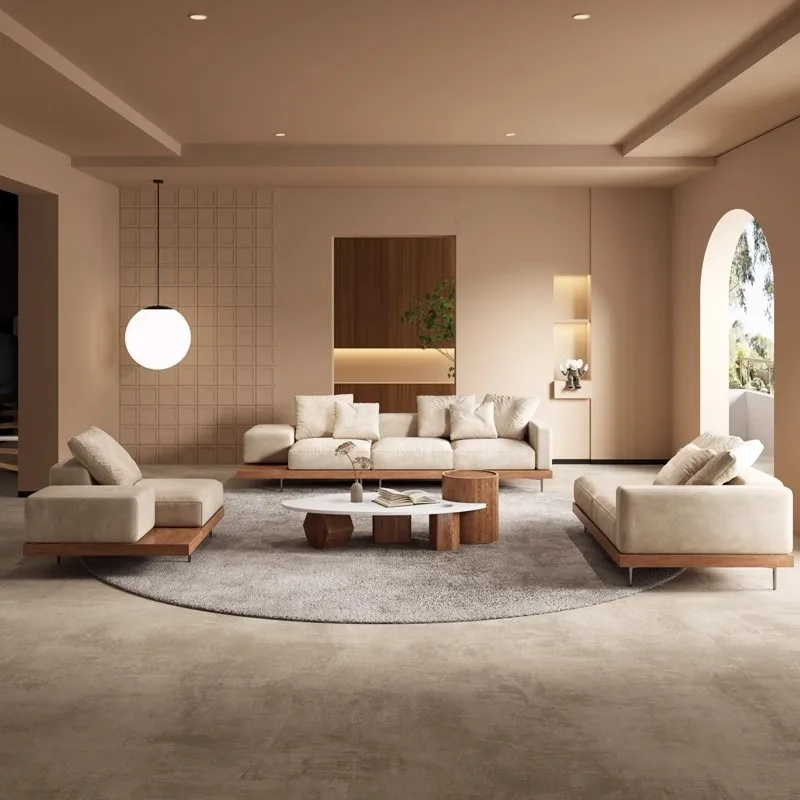 Solid Wood Sofa with A Natural Wood Aesthetic, Made of Thickened Larch; Modular Design, Suitable for The Living Room.