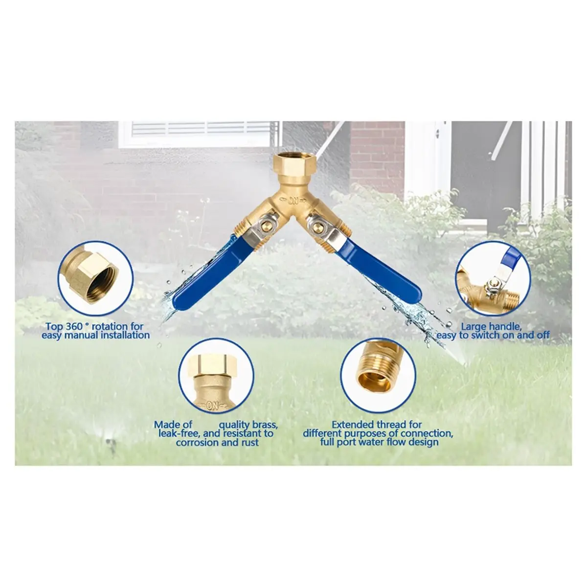 lookme 2Pcs 2 Way Hose Splitter Garden Hose Splitter Water Spigot Garden RV Copper Hose Splitter Valve 3/4 Inch GHT Thread