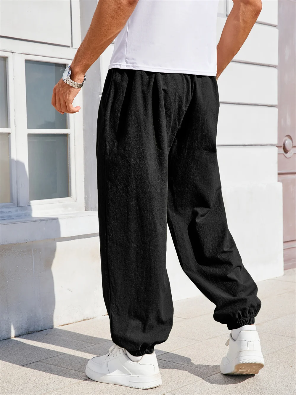 Herren-Haremshose, lockere Passform, chinesischer Stil, Baumwolle, Leinen, einfarbig, gemütliche Jogginghose, Jogger, hochwertige männliche Freizeithose – Detail 11