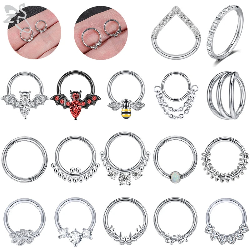 

ZS 1PC 16G Stainless Steel Nose Ring for Women Crystal Round Septum Nose Clicker 8MM/10MM Ear Tragus Cartilage Helix Piercing