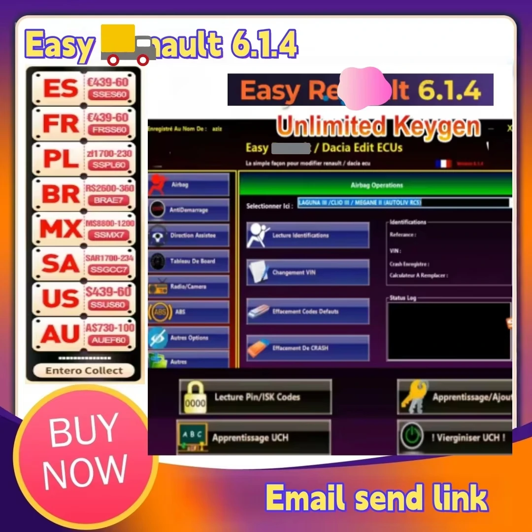 

Easy 6.1.4 Key Maker Dacia Edit Ecu para programador Clear Crash Airbag Tarjeta Teclas UCH Cleaner FUNCIONA con Renolink