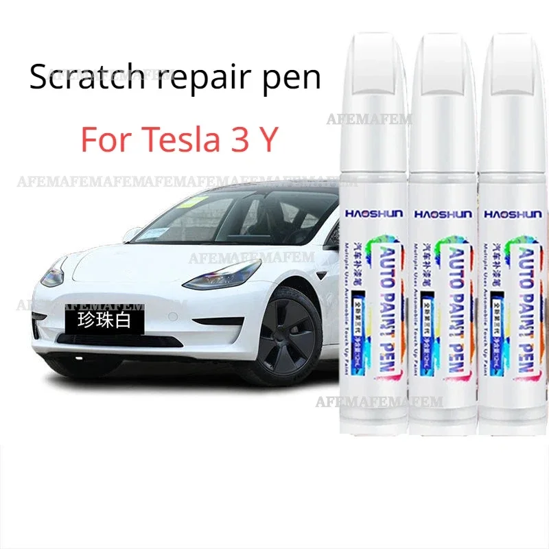For Tesla MODEL-3 Automotive Touchup Pen Scratch Repair Tool Pearl White Car Paint Pen