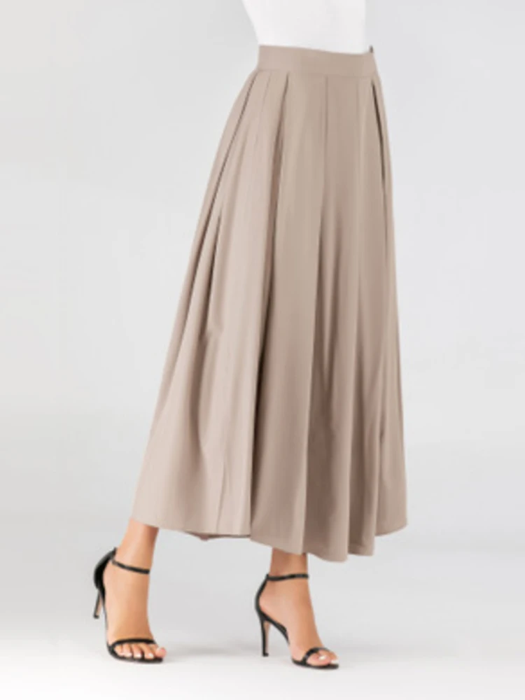 

High Waist Pleated Skirt Women Muslim Fashion Ankle-length Solid Color Skirts Ladies Elegant Arab Islamic Cothing 2022 Summer