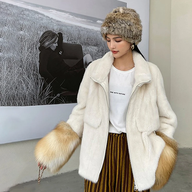 เสื้อโค้ทขนมิงค์กำมะหยี่สีม่วงมาตรฐานนำเข้าฤดูหนาว Ftangaiur สำหรับผู้หญิง ปกจีน ขนฟ็อกซ์ถอดได้ ขนมิงค์แท้ธรรมชาติ
