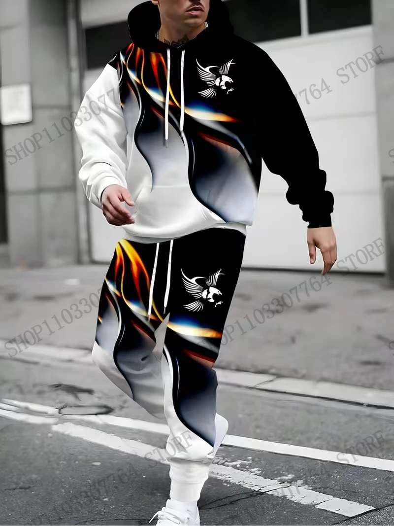 Autumn Winter Hoodie Pant Set Soaring Eagle Pattern 3d Print Sets Men Women Fashion Hoodie +Pant 2Pcs Set Tracksuit Suits Animal