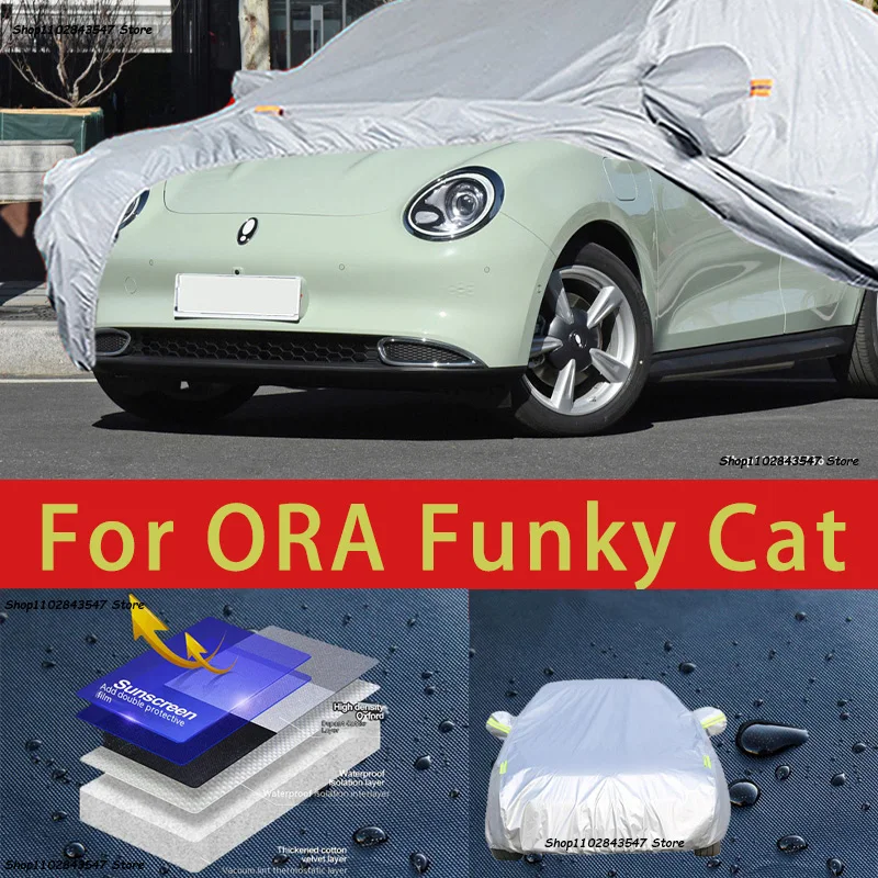 

For ORA Funky Cat Outdoor Protection Full Car Covers Snow Cover Sunshade Waterproof Dustproof Exterior Car accessories