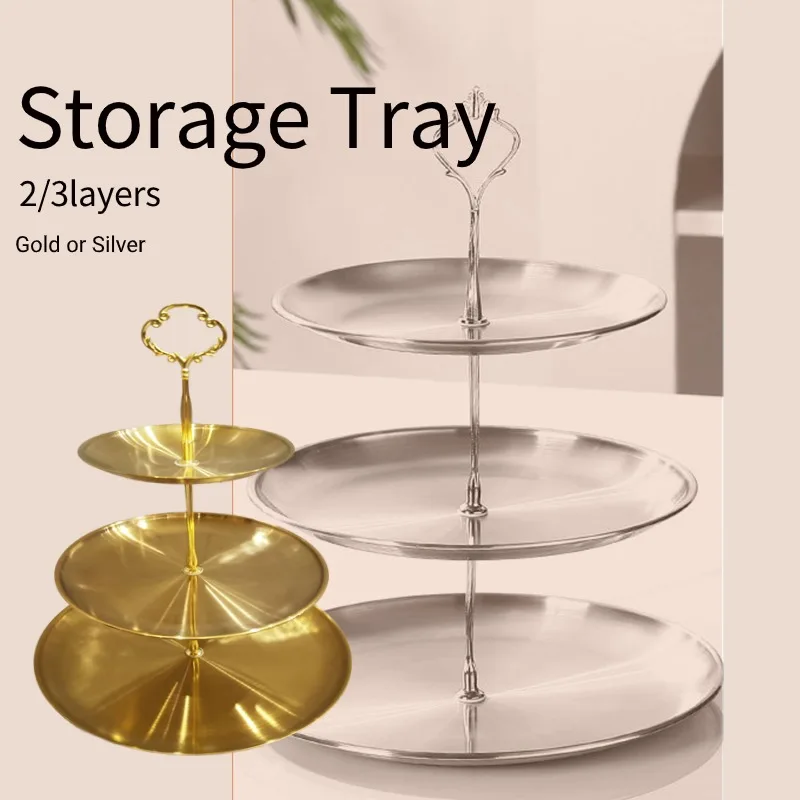 

2/3 Layer Gold Stainless Steel Cake Stand Fruit Tray Dessert Rack Restaurant Detachable Silver Fruit Plate Snack Candy Tray