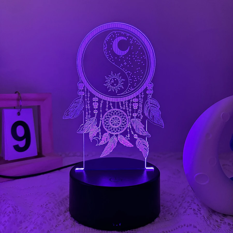 1PC Dreamcatcher 3D Nightlight - 7 color LED with touch light base, USB-powered, perfect home decor gift