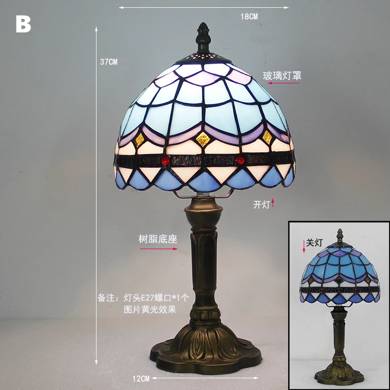 Klassieke kleurrijke tafellamp van gebrandschilderd glas E27 Vintage barokke mediterrane stijllamp voor slaapkamer, nachtkastje, bar, huisverlichting